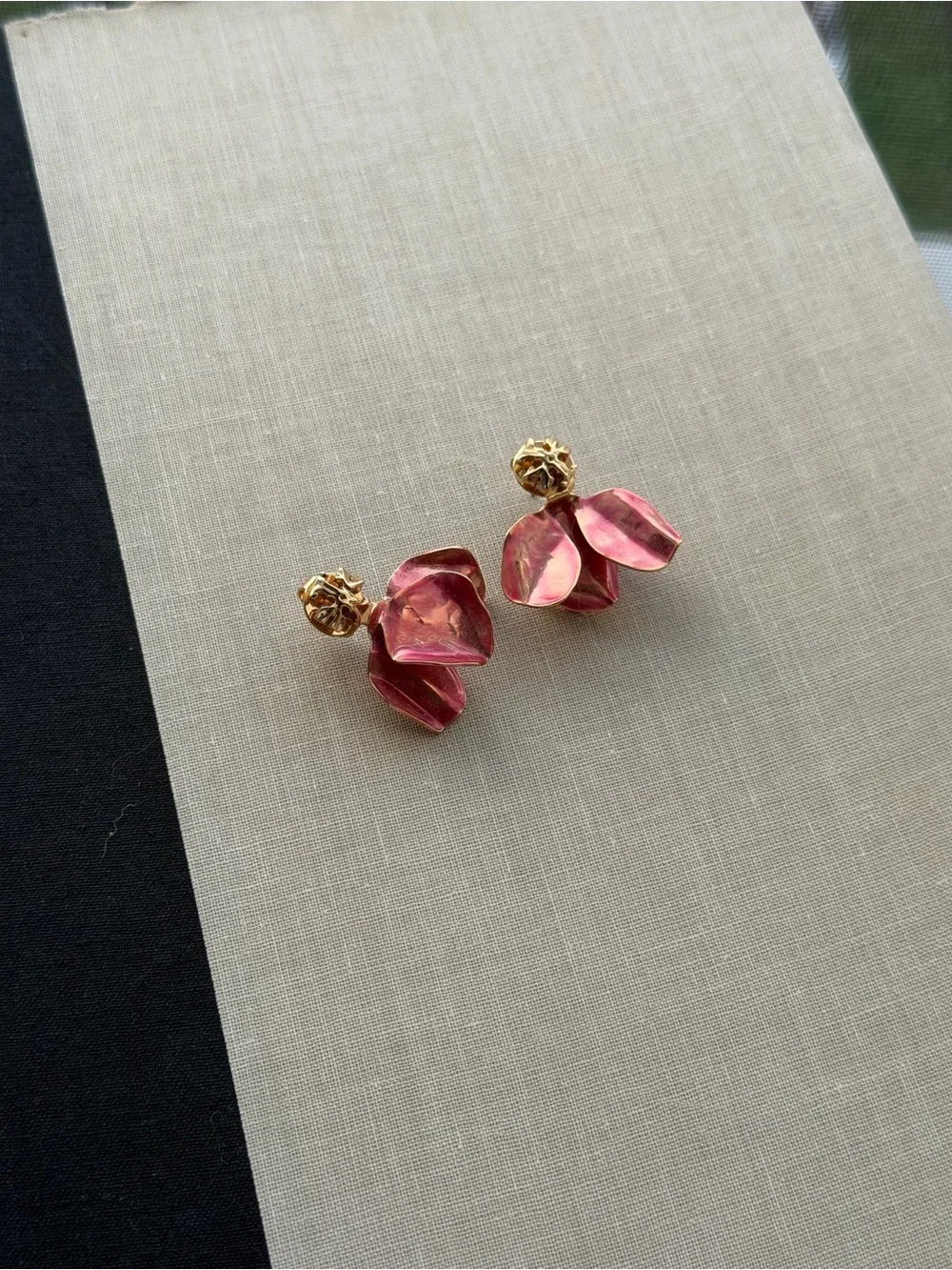 Tory Burch Pink and Gold Petal Drop Earrings